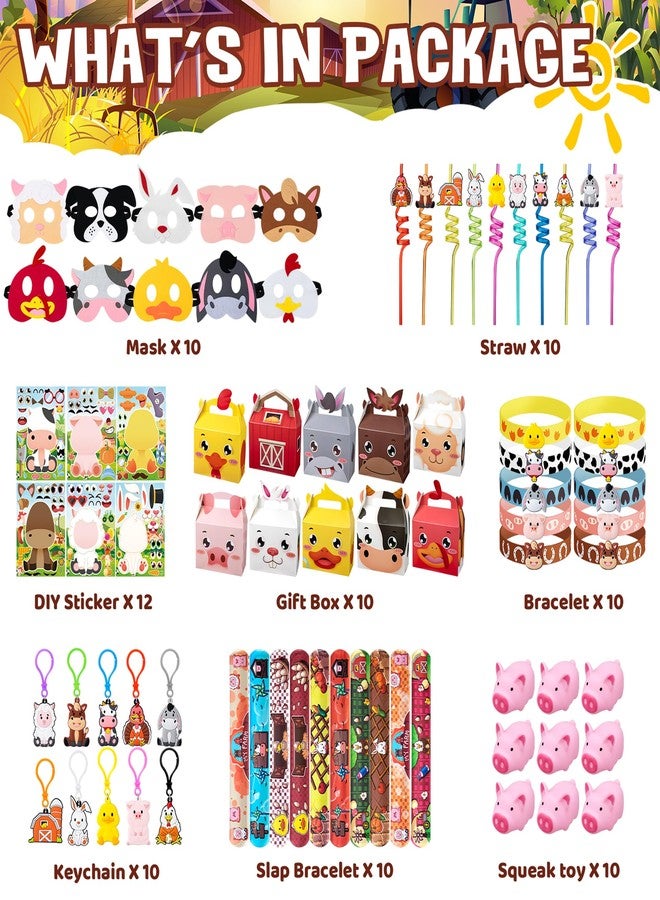 DMIGHT Farm Animals Birthday Party Favors Set 82 PCS Barnyard Animal Masks Sticker Keychains Straw Slap wristbands Rubber Pigs Gift for Kids Birthday Party Baby Shower Goodie Bag Filles Supplies - Image 2
